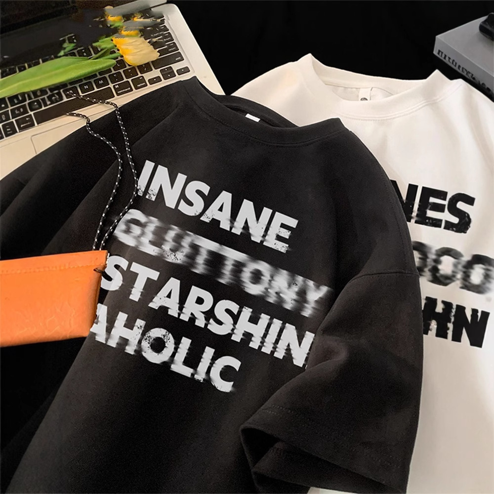 American Heavyweight Letter Print Round Neck Short Sleeve Designer Short Sleeves T-shirt For Men 2025 Summer Thin Trendy Brand Cool Half Sleeve Tee