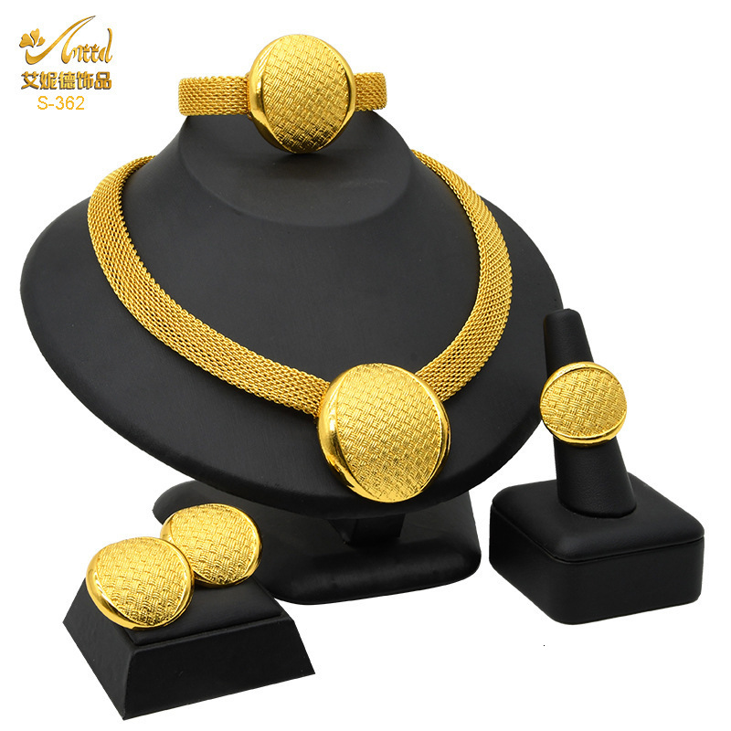 Fashion Women Jewelry Set for Accessories 18k Gold Color Earrings and Ring Bangle Ring Set for Engagement Party Accessories 240906