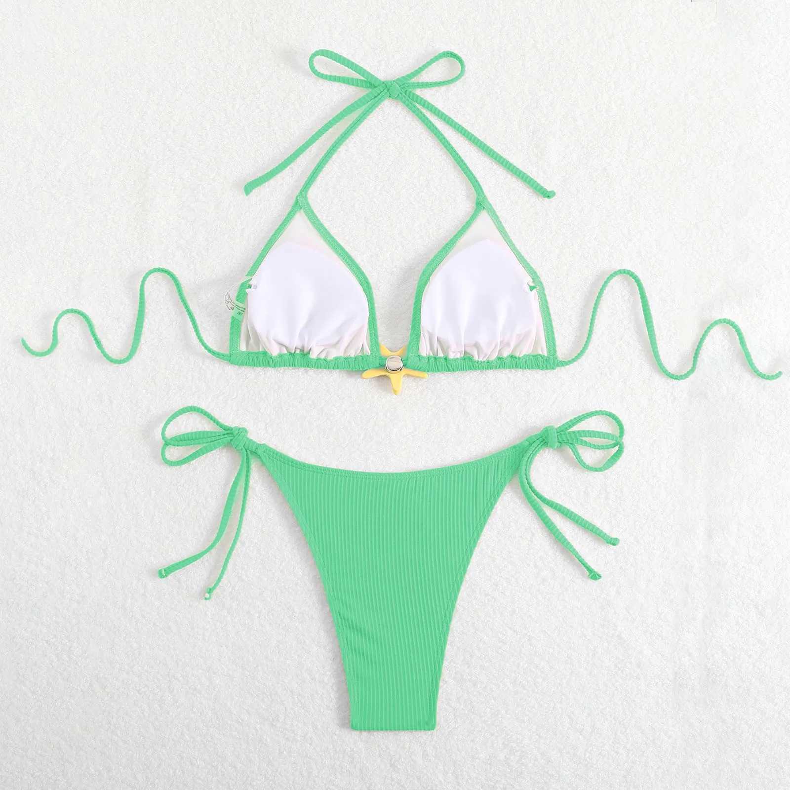 2025 Summer Short Dress Split Swimsuit WomenS 2 Piece Decor Bikini Tie Side Bathing Suit Ruffle Beach Wear Summer XJ250624