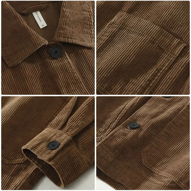 Japanese Retro Corduroy Long-sleeved Shirt Men Autumn Jacket American Workwear Casual Cardigan 250704