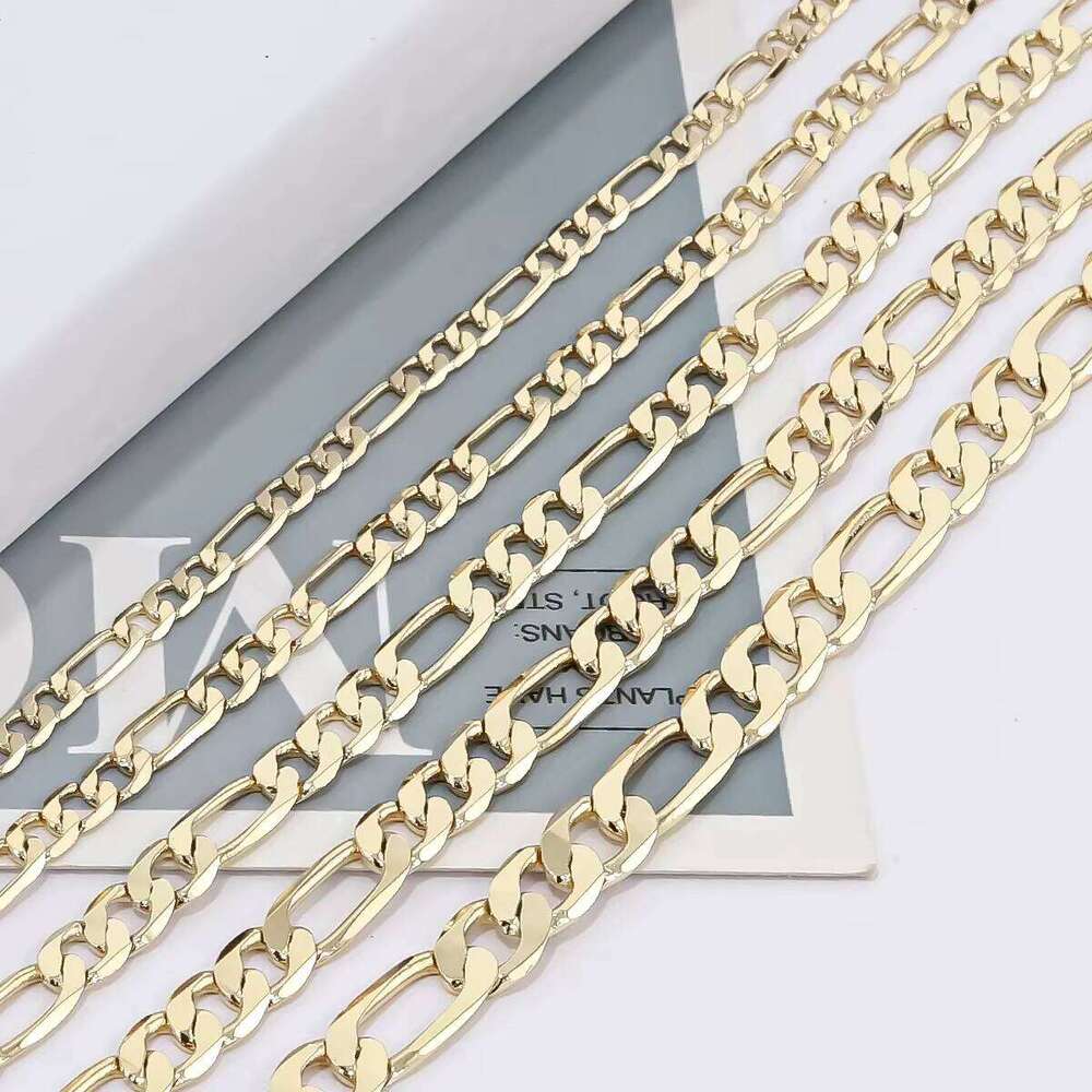 Jxx Custom 14K Gold Plated Brass Cuban Link Necklace Multiple Width Length Cut Figaro Chain Jewelry for Women Mens