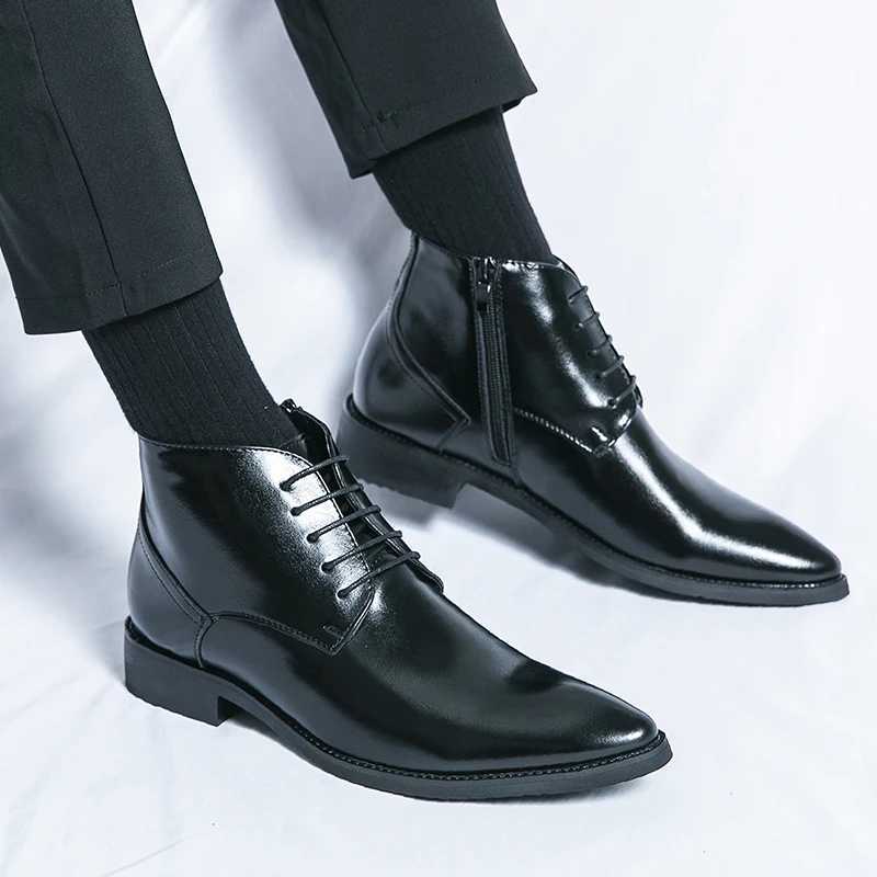 High Quality Mens Leather Oxford Ankle Boots Mens Dress Shoes Yuppie Formal Chelsea Boots Mens Trend Brogue Social Shoes W250705