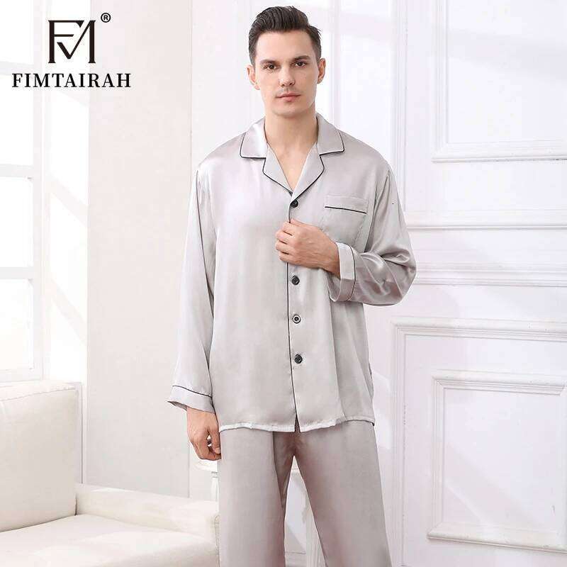Fimtairah Real 16 MM 100% Pamas Men's Two Sets Sleepwear Summer Soft Long Sleeve Home Wear Mulberry Silk Pijimas 250701 250701
