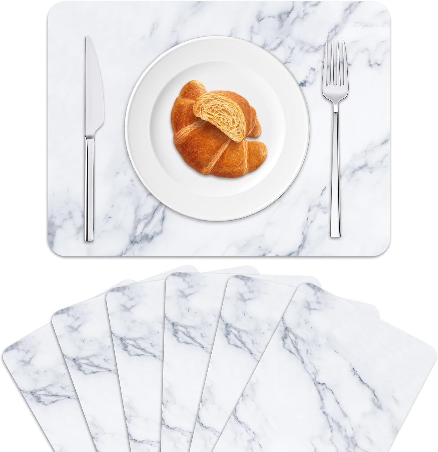 6-Pack 12"x17" Faux Leather Placemats - 100% Waterproof & Oil-Proof PU Table Mats, Heat Resistant & Reversible - Wipe Clean for Kitchen, Din
