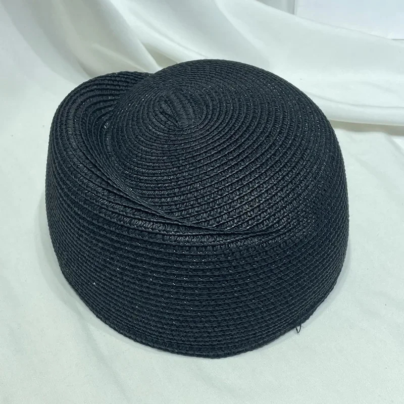 Women Vintage Straw Beret Hat Summer Fedora Sun Cap Hostess Pillbox Millinery Fascinator Base Wedding Cocktail Party 250703