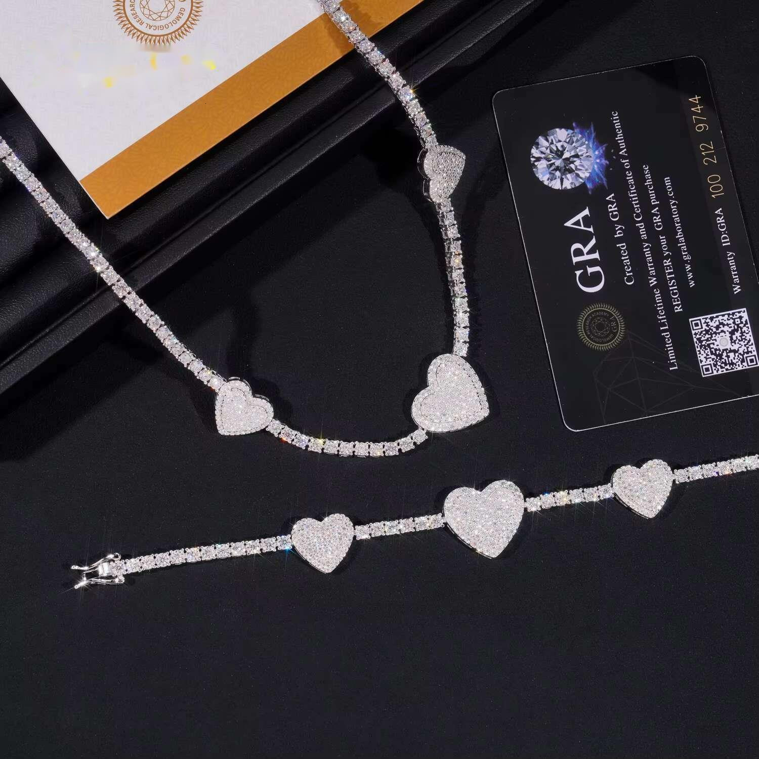 Fine Jewelry Fashion Heart Necklace 925 Pure Silver 3mm High Quality VVS Moissanite Tennis Necklace GRA Certified