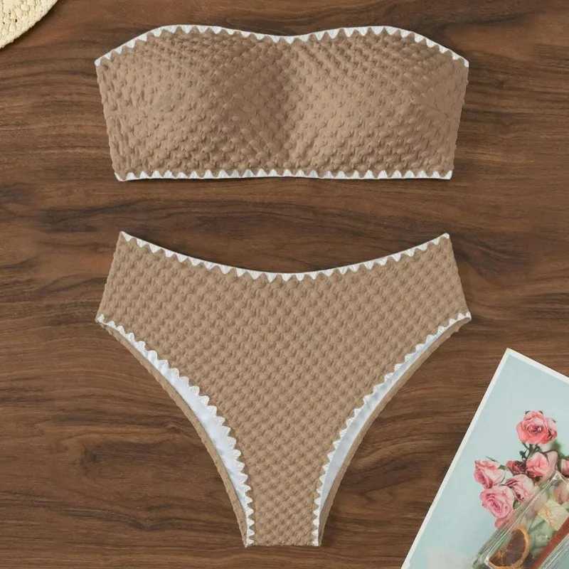 new2025 elegant strapless swimsuit womens bikini fashionable high waist split swimsuit casual beach wear swimsuit two-piece set XJ250624