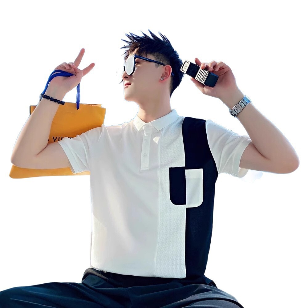 Light Designer Short Sleeves Luxury Summer Patchwork Polo Shirt Short Sleeve Men 2025 New Summer Half Sleeve Top Korean Style Color Block T-shirt Men&
