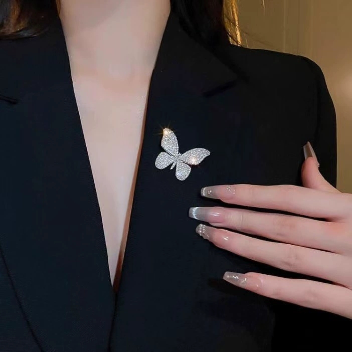 Chic Socialite's Statement Wear: Luxurious Full-of-Diamonds Butterfly Patterned Shirt