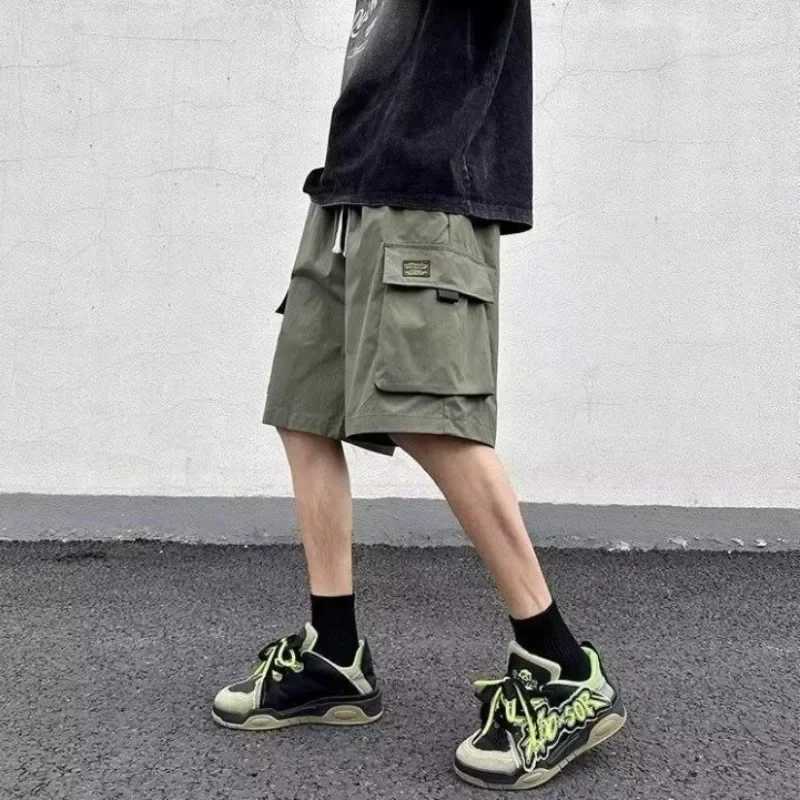 Long Baggy With Pockets Elastic Waist Loose Solid Draw String Short Pants For Men Bermuda Half Oversize Mens Cargo Shorts Wide W250705