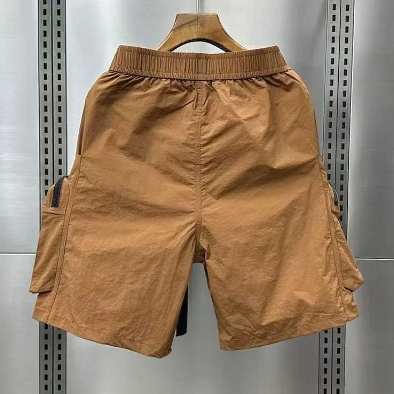 Mens Cargo Shorts Solid Multi Pocket Baggy Elastic Waist Loose Short Pants for Men Wide with Zipper Elegant Big and Tall Nylon W250705