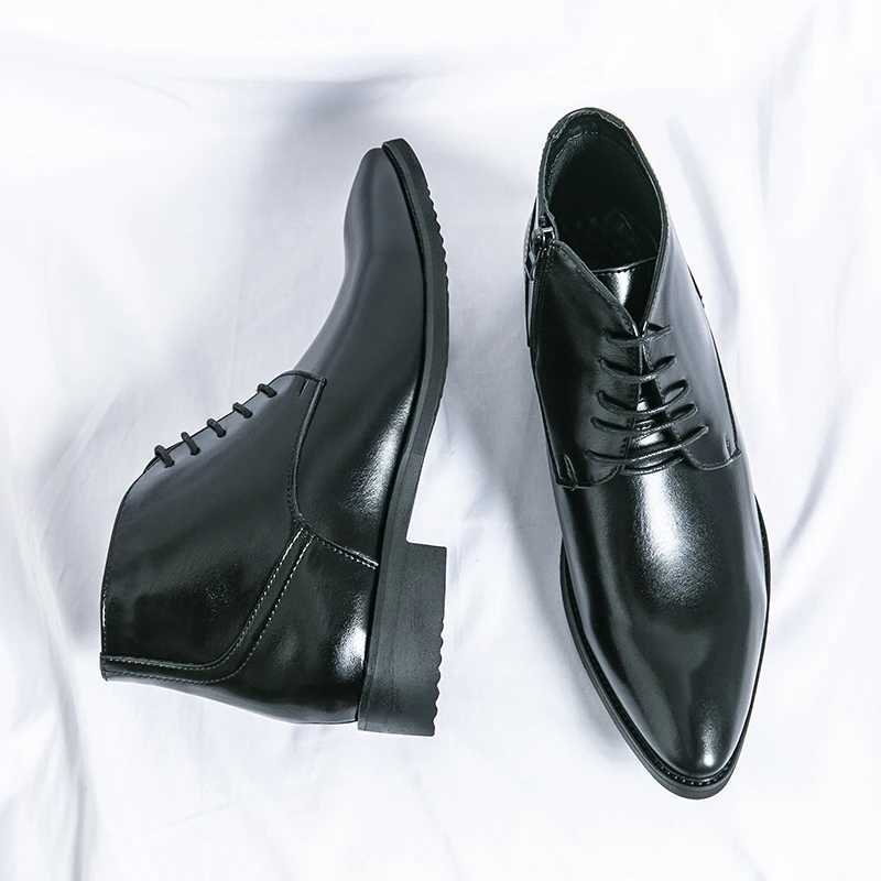 High Quality Mens Leather Oxford Ankle Boots Mens Dress Shoes Yuppie Formal Chelsea Boots Mens Trend Brogue Social Shoes W250705