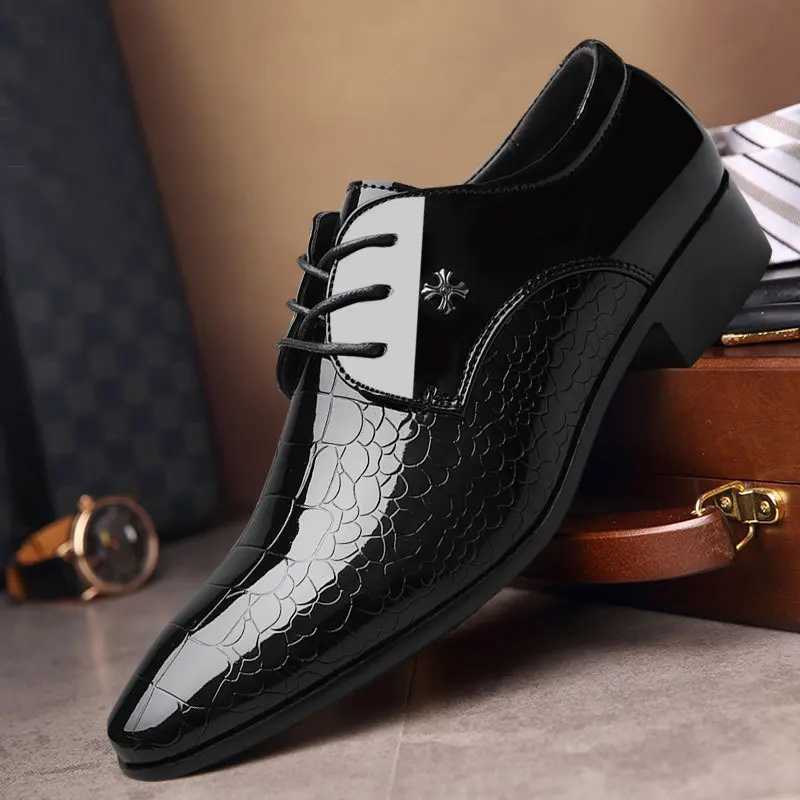 Luxury Mens Brogue Shoes Crocodile Skin Square Toe Men Dress Shoes Business Office Flats Elegant Men Party Wedding Shoes W250705