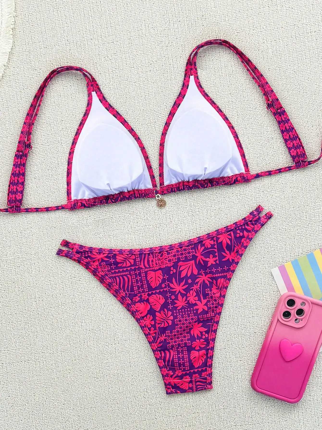 Summer Purple Red Mature Beautiful Bikini Set Suitable for Women to Take Photos by the Sea XJ250624