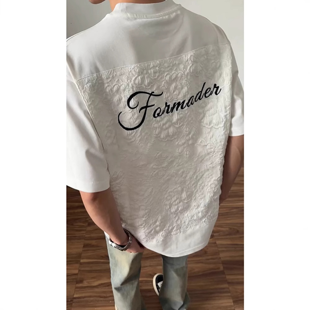 American Style Black Embossed Short Sleeve Men's Summer Niche Jacquard Designer Short Sleeves Embroidery T-shirt Heavyweight Cleanfit Half Sleeve