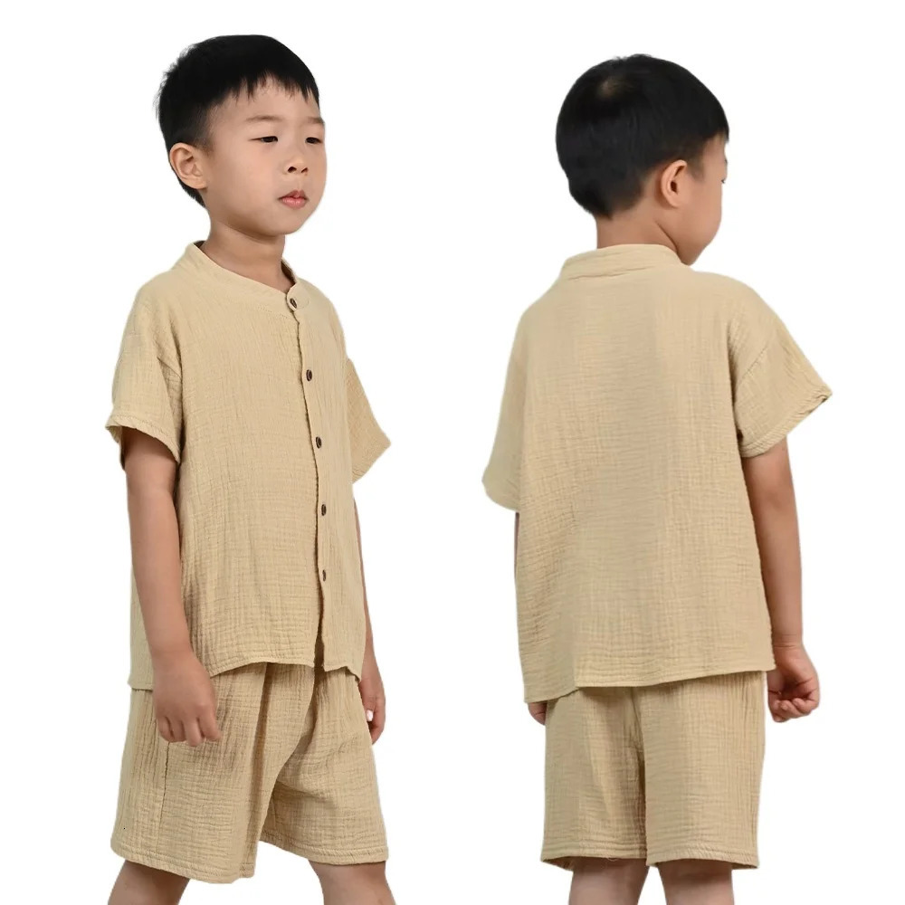 Summer Kids Breathable Cotton Short Sleeve Suit Solid Color Unisex Baby Toddler Clothes Children Casual Clothing Sets 250729