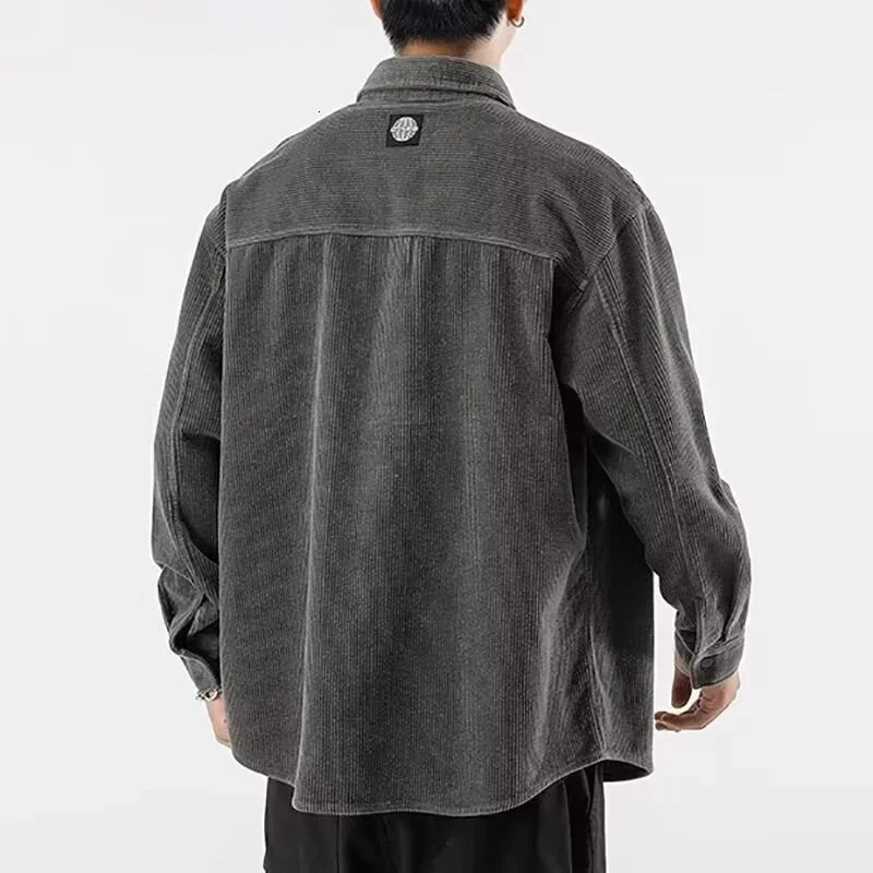Autumn Long Sleeve Corduroy Shirts Mens Korean Fashion Y2K Vintage Casual Baggy Blouses Appliques Streetwear Cargo Shirt 250704