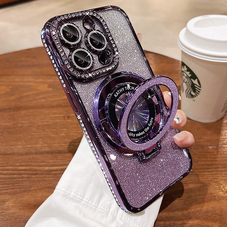 Chic Decorative Phone Mount: Sturdy Metal Base + Dazzling Stones - For
