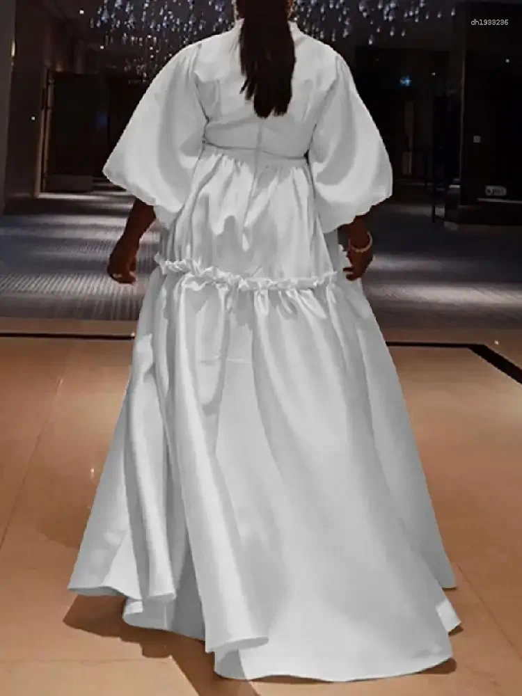 Casual Dresses Women Minimalist Solid Color Sleeves Falbala Party Evening Dress Spring Autumn Loose Date Night Styling Maxi Plus Sizes 5XL