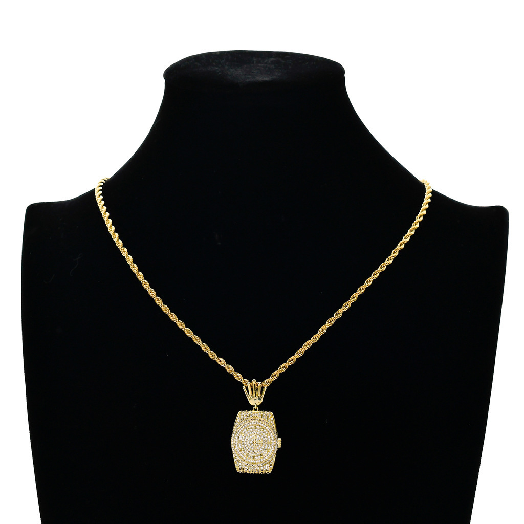 Luxury jewelry Necklace VVS Moissanite Iced Out Bling Watch Dial Pendant Men's Trendy Swag Necklace High Quality Pass the diamond tester