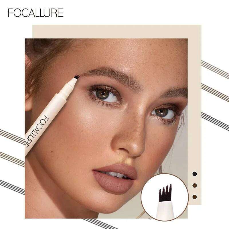 FOCALLURE Wholesale 4 Fork Tip Pencil Cosmetics Long Lasting Natural Dark Brown Liquid Eyebrow Pen Professional Makeup X250705