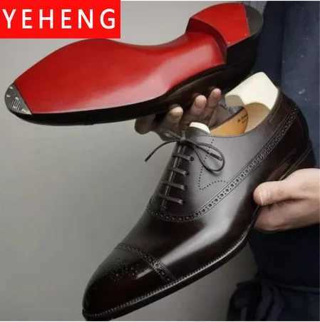 Mens Formal Shoes Red Sole Fashion Business Casual Party Banquet Daily Retro Carved Lace-up Brogue Dress Wedding Shoes Size 48 W250705