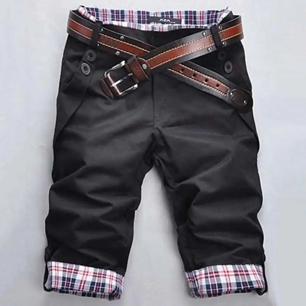 Summer Beach Casual Men Plaid Patchwork Turn Up Cuff Shorts Fifth Pants Trousers Fashion Men Shorts Casual Slim Fit Plaid Shorts W250705