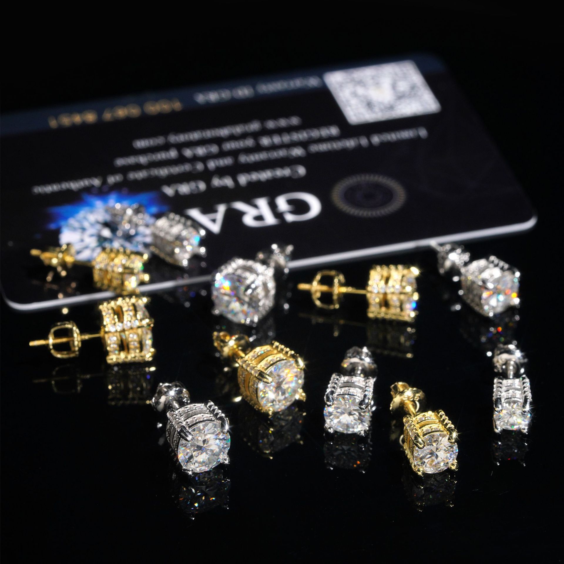 Luxury Moissanite Diamond Earrings 925 Silver Hip Hop Fine Jewelry Stack Round Ear Studs Screw Back Men Women Earrings