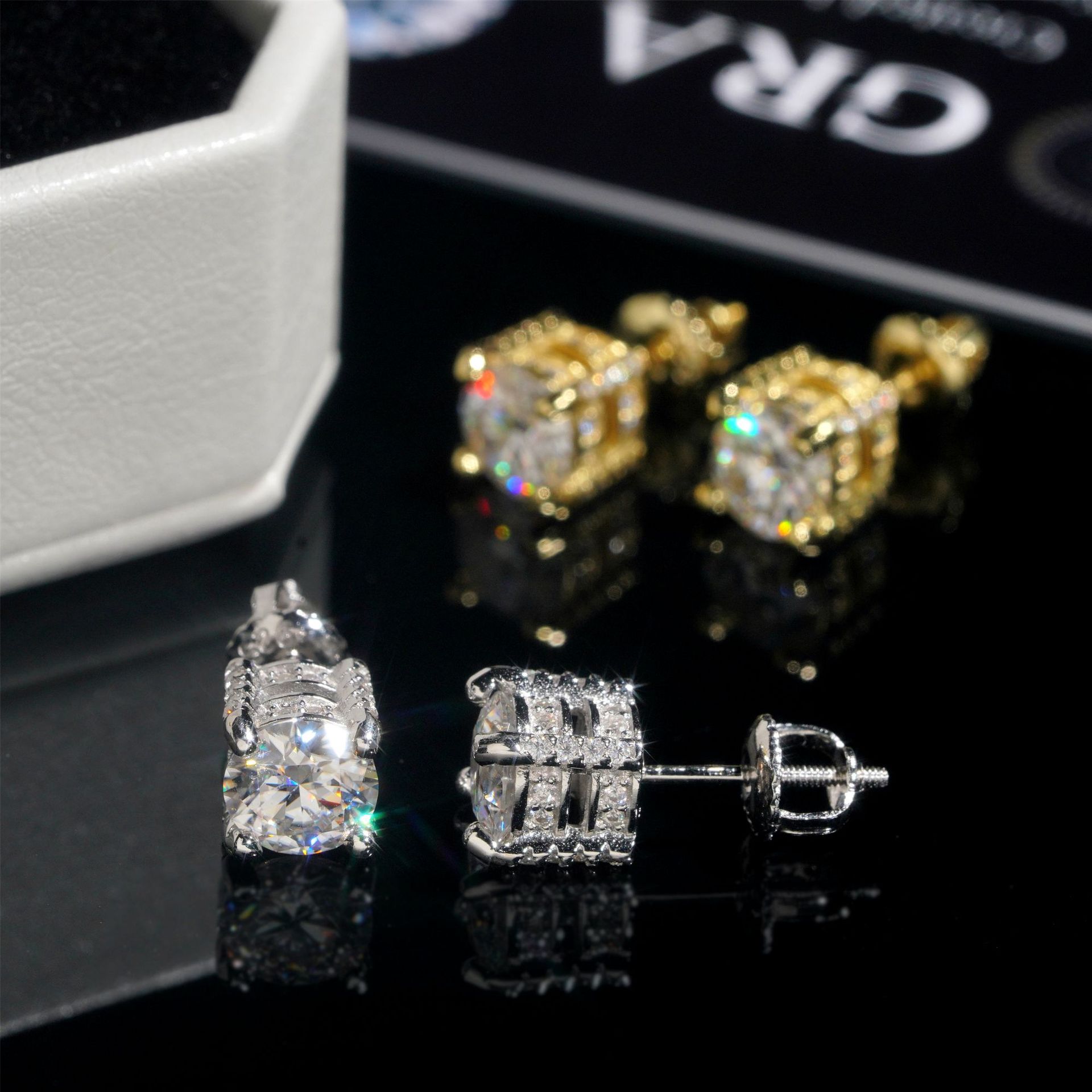 Luxury Moissanite Diamond Earrings 925 Silver Hip Hop Fine Jewelry Stack Round Ear Studs Screw Back Men Women Earrings
