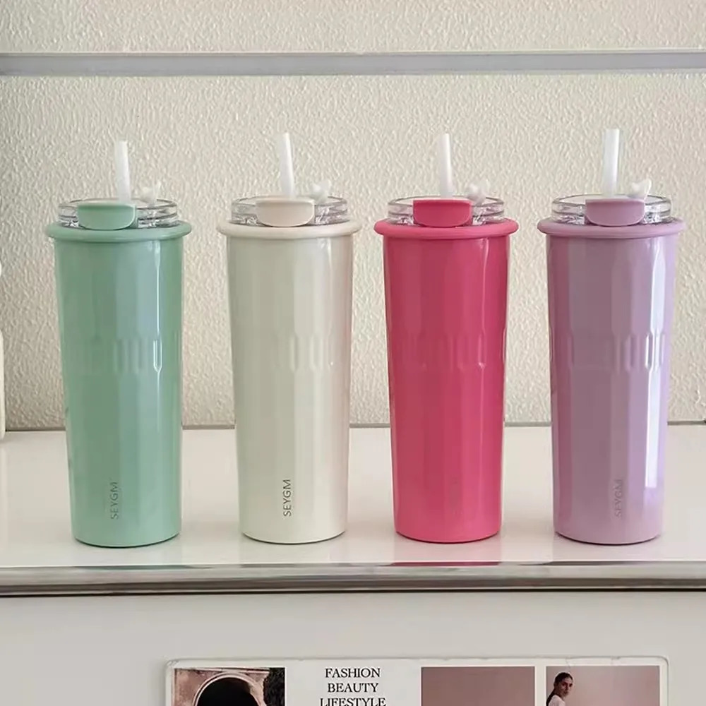 500ml Cute Tumbler Cups With Straw Stainless Steel Thermal Bottle Korean Thermos For Ice Coffee Tea Juice Water Cup 250704 W260226