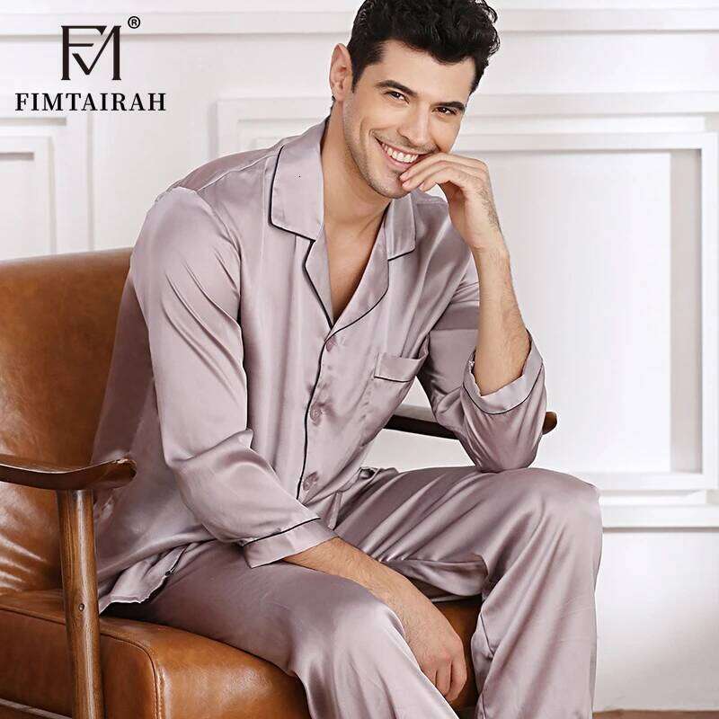 Fimtairah Real 16 MM 100% Pamas Men's Two Sets Sleepwear Summer Soft Long Sleeve Home Wear Mulberry Silk Pijimas 250701 250701