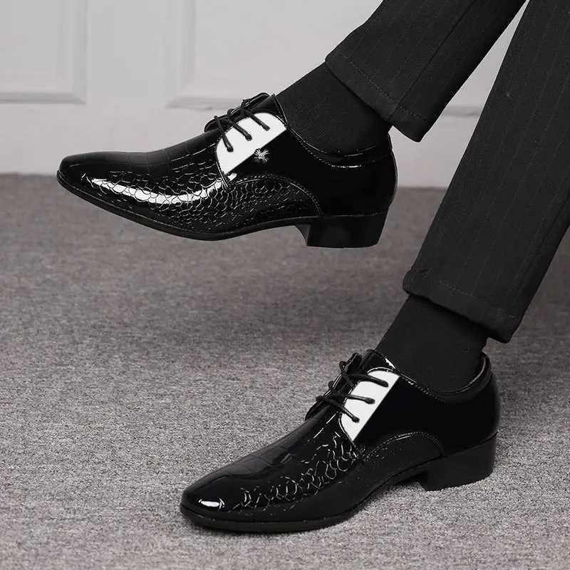 Luxury Mens Brogue Shoes Crocodile Skin Square Toe Men Dress Shoes Business Office Flats Elegant Men Party Wedding Shoes W250705