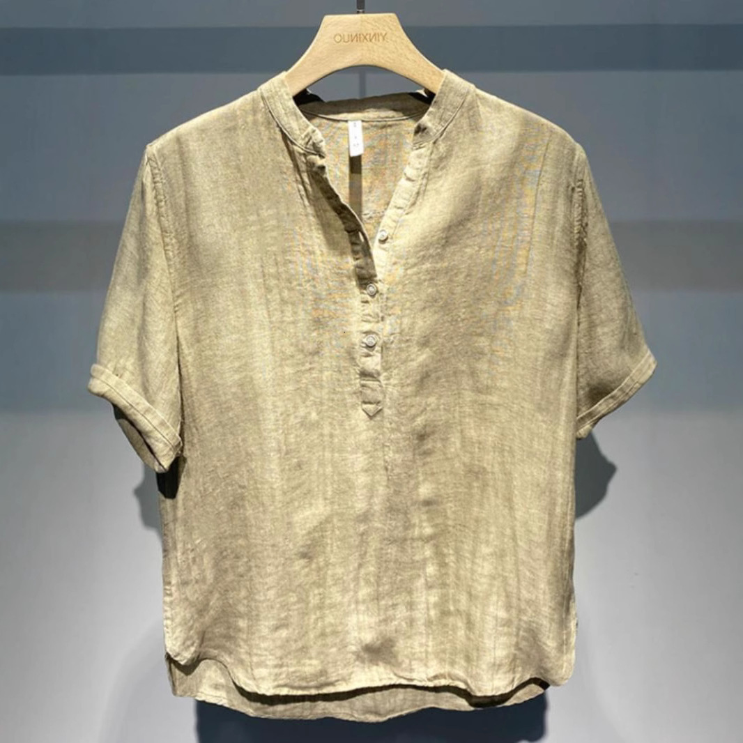 American-style Round-neck Short-sleeve for Men, Summer Large Size 150kg Fashion Loose Linen Casual Shirt