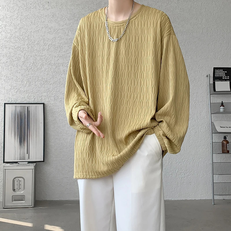 Autumn High Quality T-shirt For Men Hip Hop Long Sleeve Fashion Tops Korean Casual Solid Color Male Loose Tees 250704