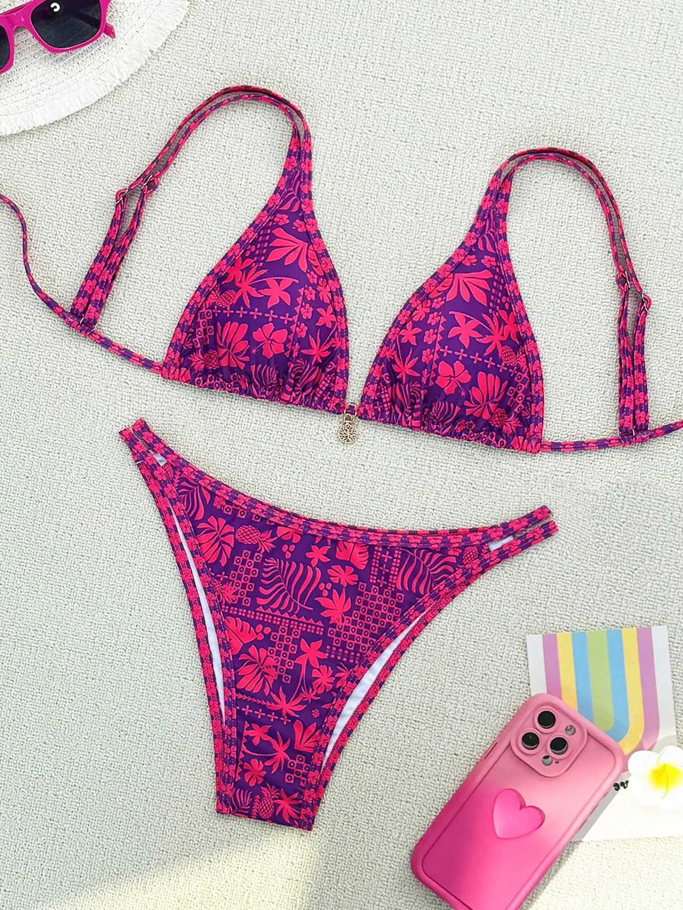 Summer Purple Red Mature Beautiful Bikini Set Suitable for Women to Take Photos by the Sea XJ250624