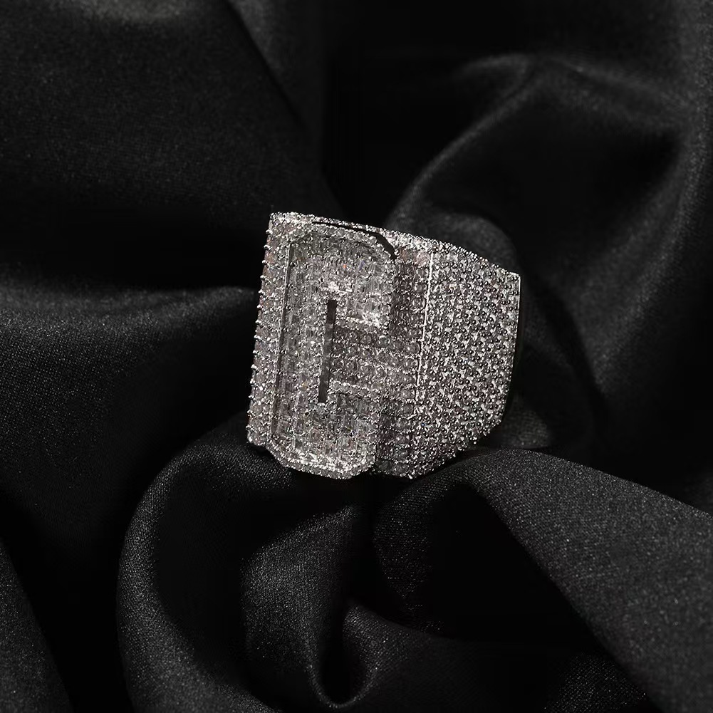 Custom Made 925 Sterling Silver Iced Out A-Z Initial VVS1 Baguette Moissanite Diamond Pinky Rings for Man