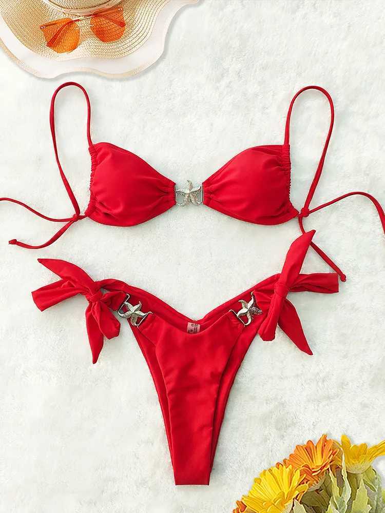 Vzvn 2025 New Summer Swimwear Bikini Set Sexy Laced Up Bikini 2 Piece Set Women Split Swimsuit High Waist Beach Backless Bikini XJ250624