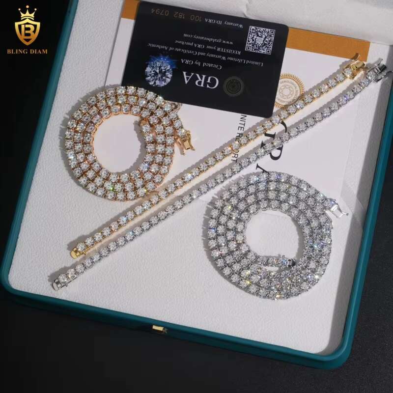 5mm Tennis Chains Bracelet Necklace Hip Hop Jewelry 925 Sterling Silver Vvs1 Moissanite Iced Out Gra Certificate