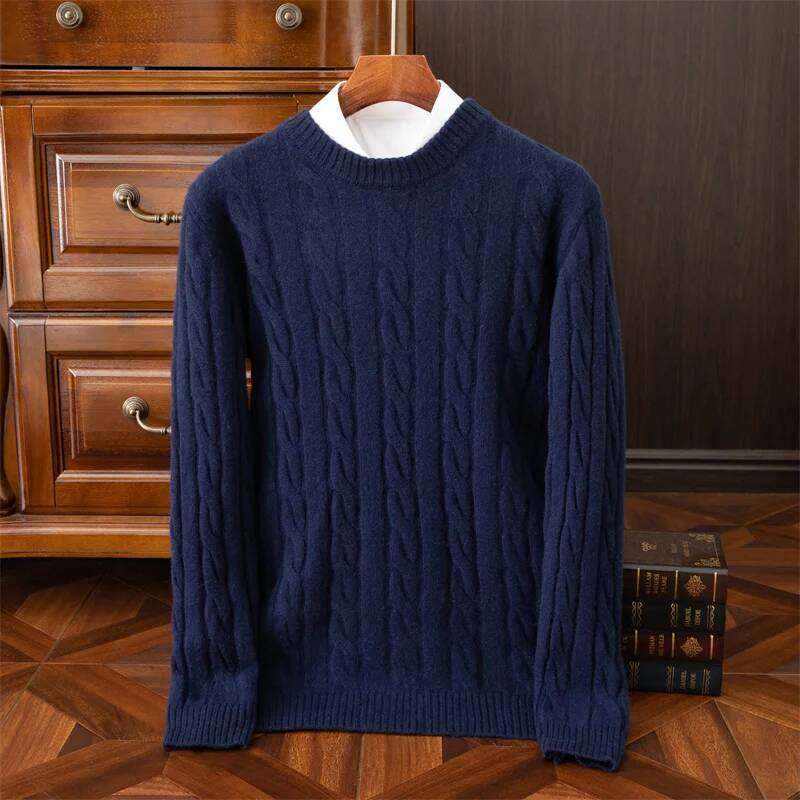 Autumn And Winter New Wool Men's Round Collar Pure Color Pullover Jacquard Thick Loose Cashmere Sweater 250701 250701