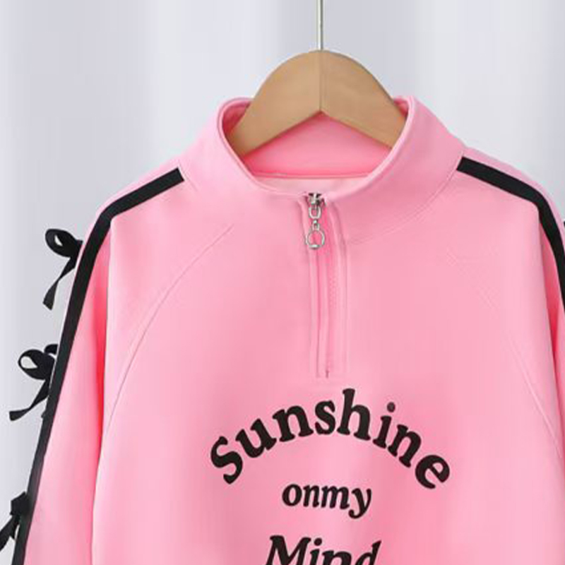 Kids' Autumn Long-Sleeve Sweatshirt with Semi-High Neck Zipper Patchwork Design