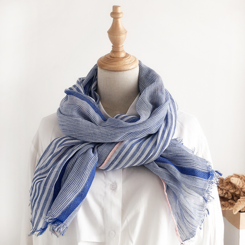 K1245 Scarf women's spring and autumn thin forest color matching striped shawl Korean style versatile Japanese style literary retro fashion new s