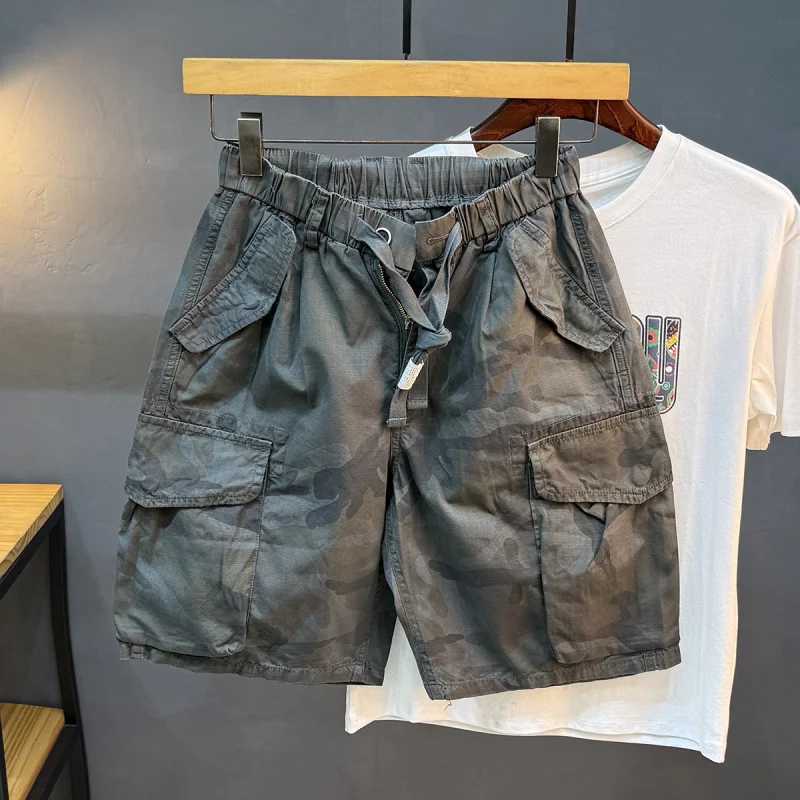 2025 Summer New Japanese Retro Camouflage Cargo Shorts for Men Loose American Casual Five-Point Shorts W250705