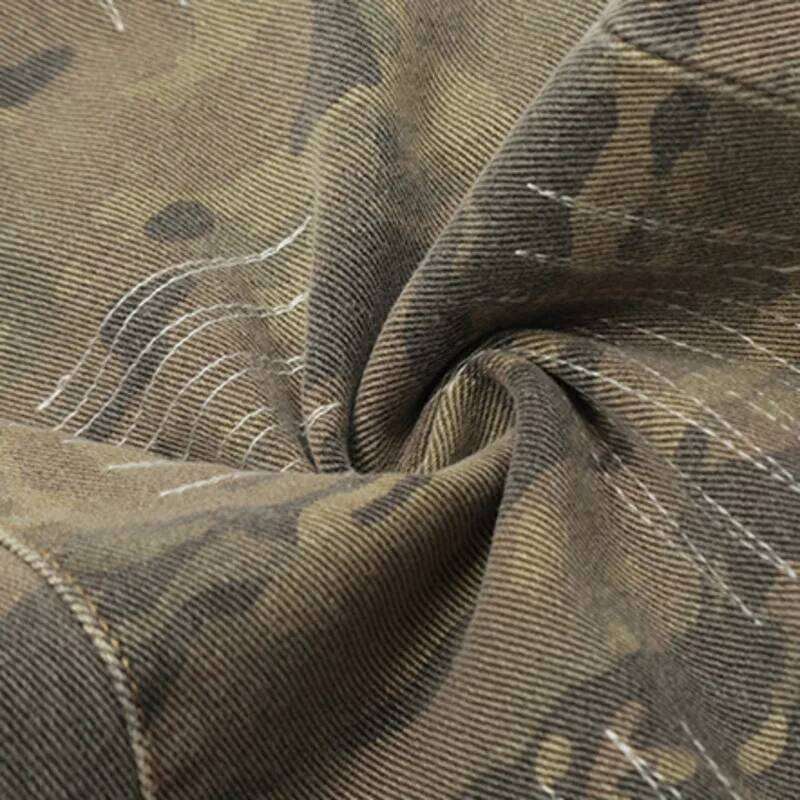 PFNW American High Street Design Camouflage Splicing Destruction Jeans Men's Loose Causal Straightwide Leg Pants Tide 12C1809 250701 250701