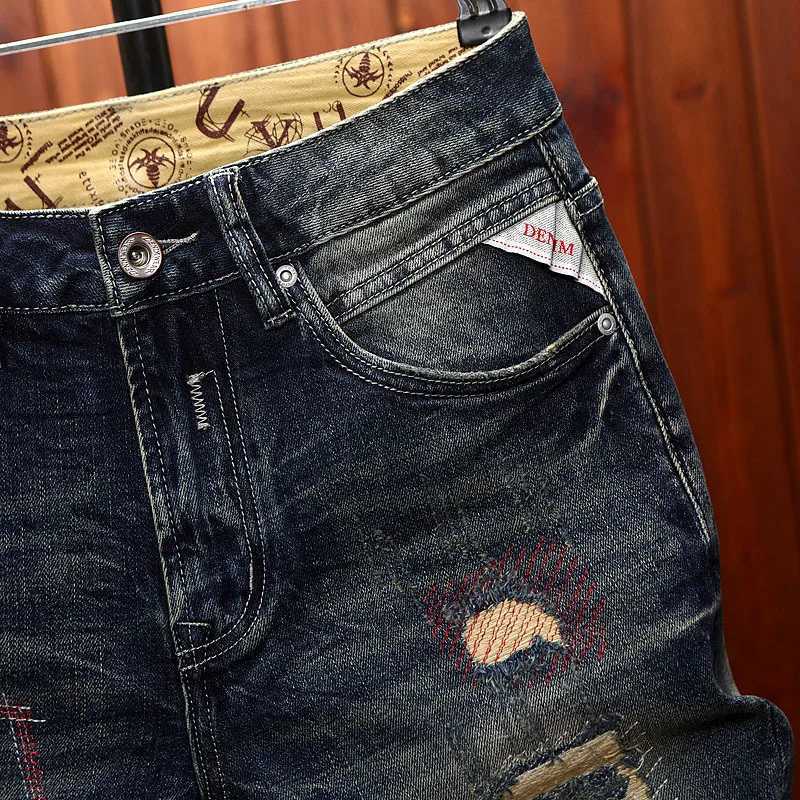 High-end ripped patch denim shorts for men in the summer of 2025 trendy and fashionable style classic retro pants W250705