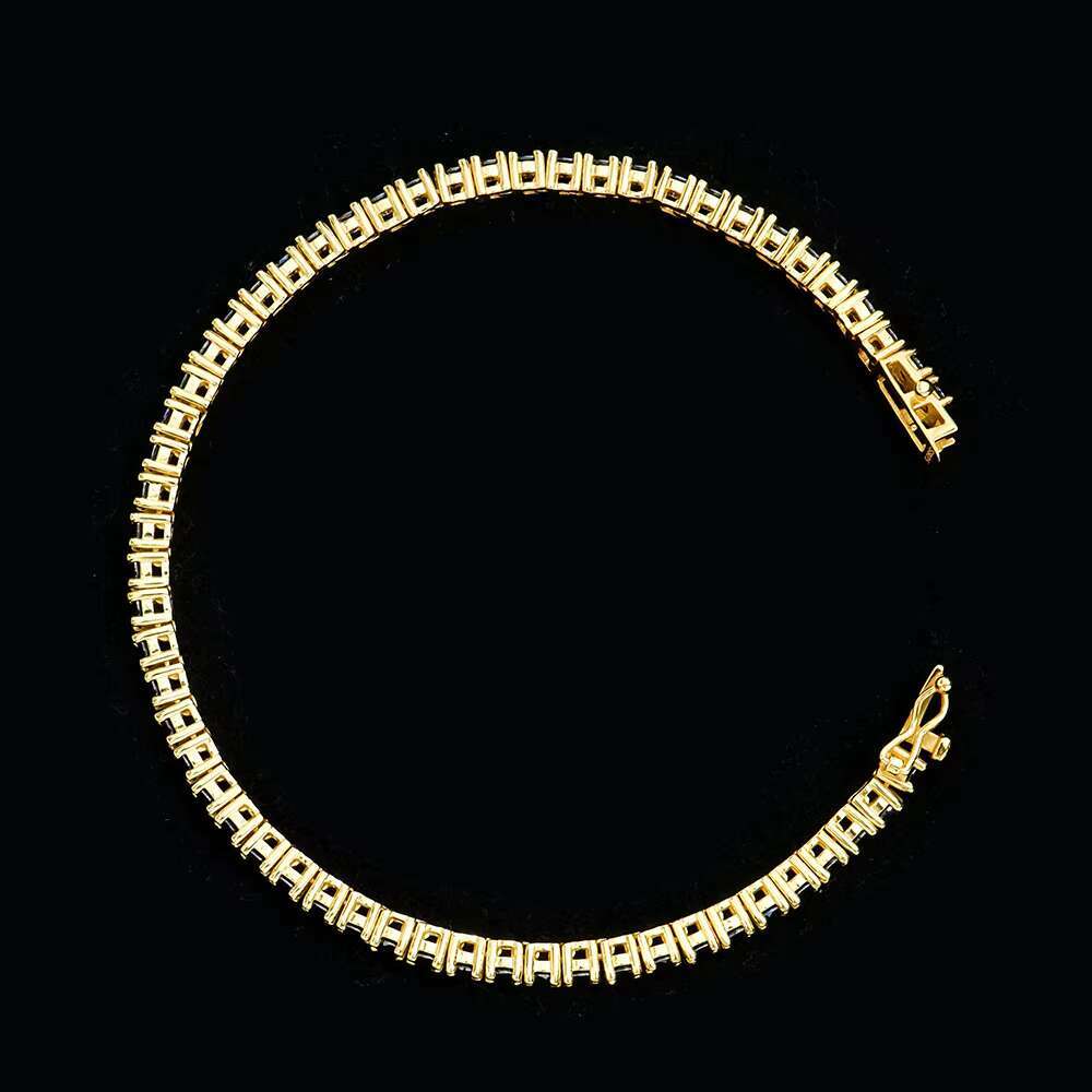 Wholesale Hiphop Jewelry 925 Sterling Silver Yellow Gold Plated Round Shape Black Moissanite Diamond Tennis Link Chain Bracelet