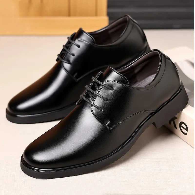 Leather Shoes for Men Dress Black Formal Square Toe Mens Casual Derby Shoe Business Retro Cowhide Designer New in Free Shipping W250705