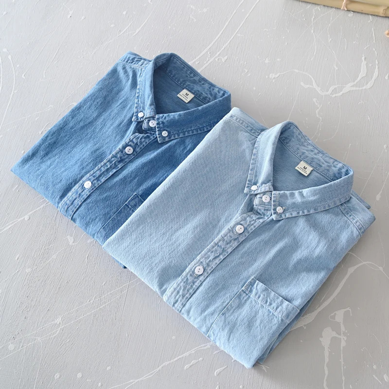 Classic casual blue Denim shirt spring autumn Comfortable thin solid tops for men clothing long sleeve soft jeans shirts 250704