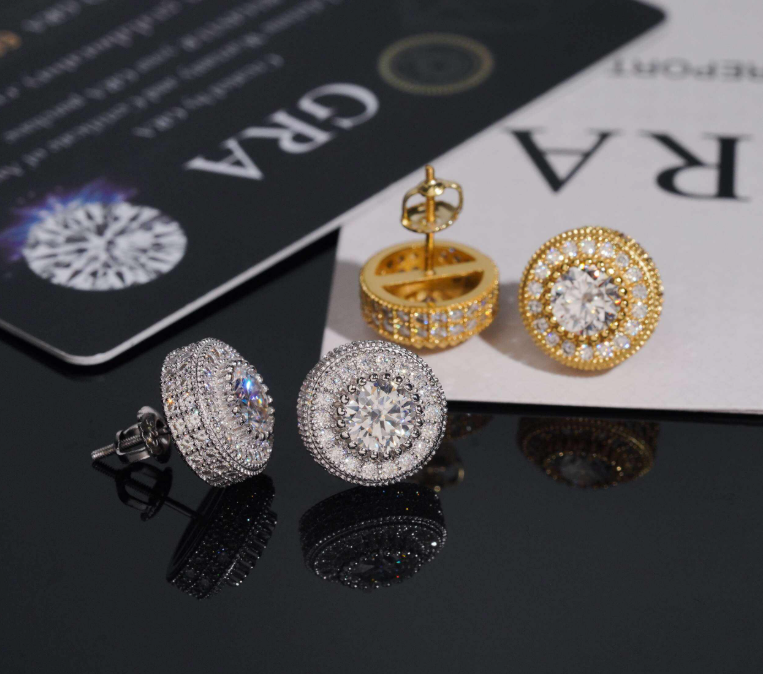 VVS Moissanite Hip Hop Earring 13MM Pass Diamond Test Gold Plated S925 Screw Back Stud Earring Fast Shipping