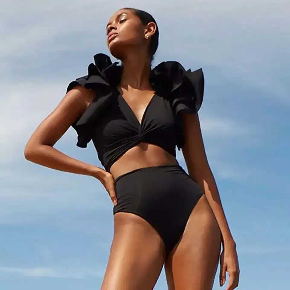 High Waist Split Swimsuit Set Bikini 3D Flower Swimsuit Chiffon Skirt Women Print Swimwear Ruffle Beach Bathing Suit SkirtXJ250624