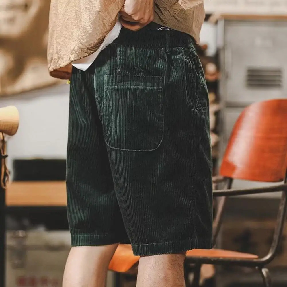 Comfortable Three-quarter Pants Stylish Mens Elastic Waist Corduroy Beach Shorts with Pockets Adjustable Drawstring for Summer 250704
